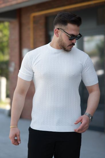 Erkek Bisiklet Yaka örgü Desenli Kısa örme Triko Kısa Kollu T-shirt resmi